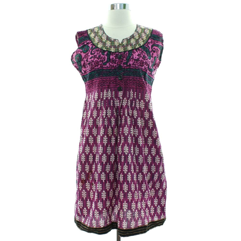 Vintage 90s Pink Purple Boho A-Line Sleeveless Dress Women's Small-Medium